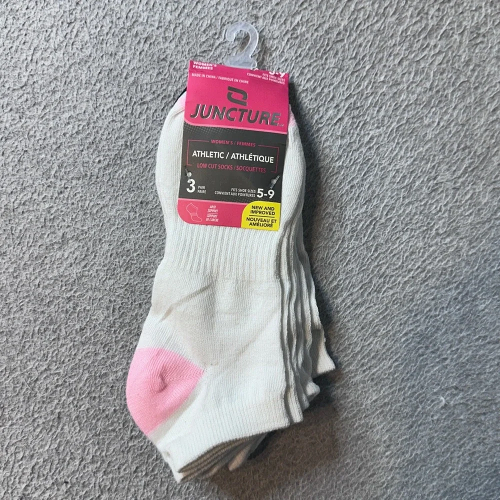 Juncture Socks Women 5-9 White Athletic Low Cut 3 Pair Pack Arch‎ Support Multi
